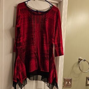 ONE WORLD Red and Black Tunic with Studded Detail